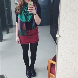 Burgundy/oxblood denim miniskirt